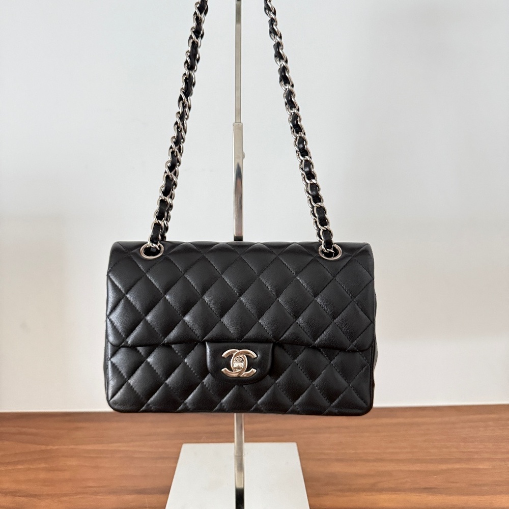 CHANEL Lambskin Quilted Small Double Flap Black & Silver